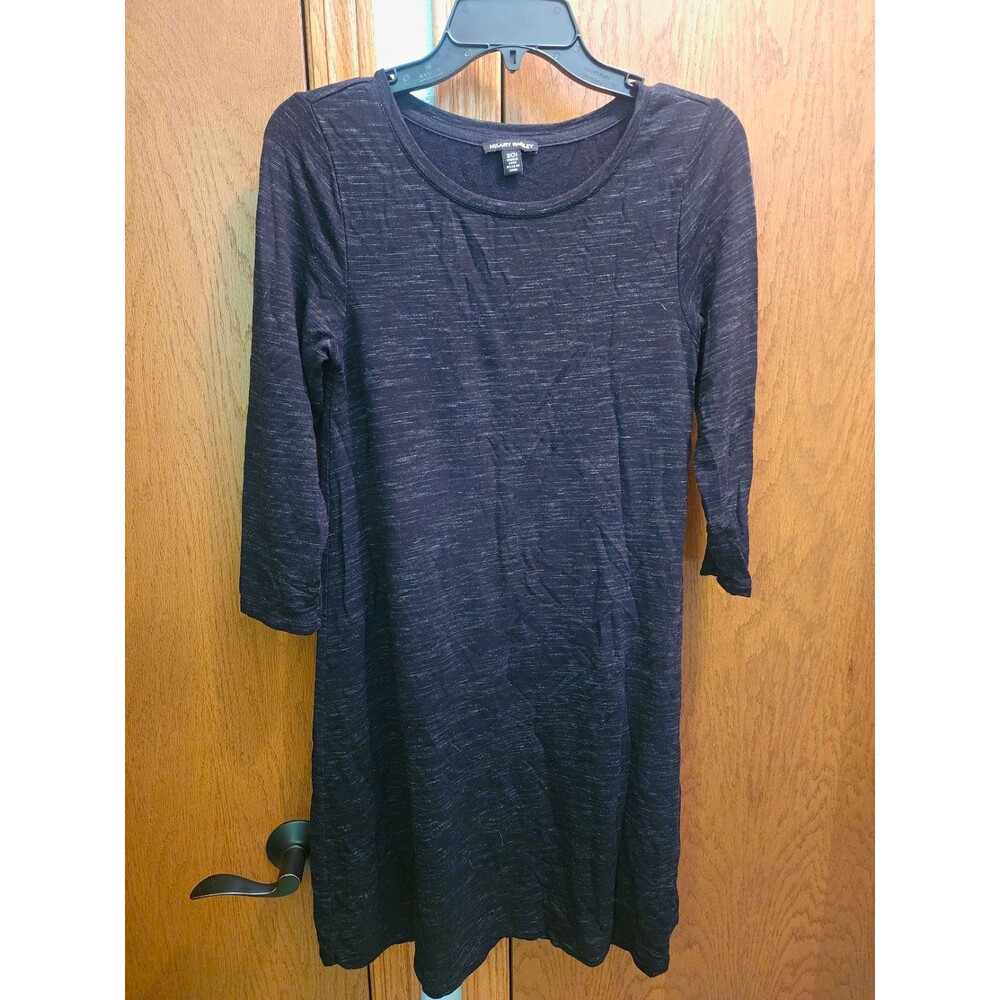 Hilary Radley Black Solid Knit Shift Dress S Round Neck 3/4 Sleeve Knee Length
